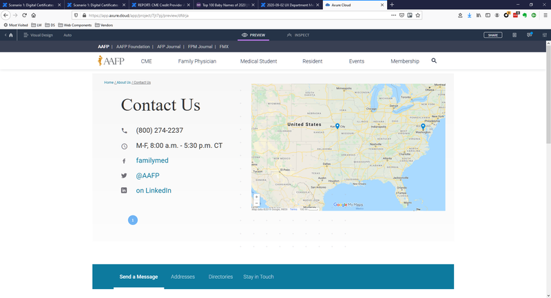 A screenshot of a design of the new contact us page on aafp.org