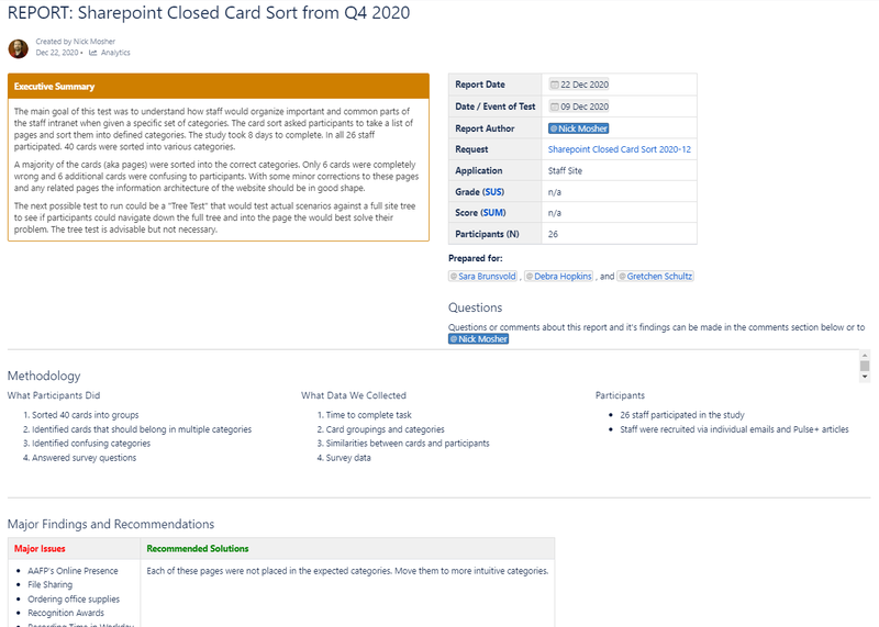Excutive summary and basic report from the closed card sort in 2020