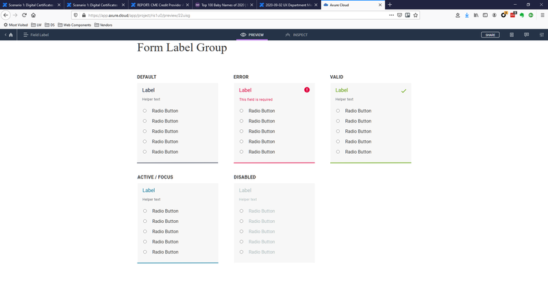 Screenshot of different states that a form label group can go through